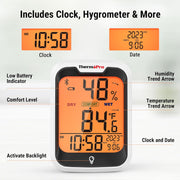 LABART TP358 Bluetooth Thermometer Smart temperature and humidity sensor with built-in clock and backlit display
